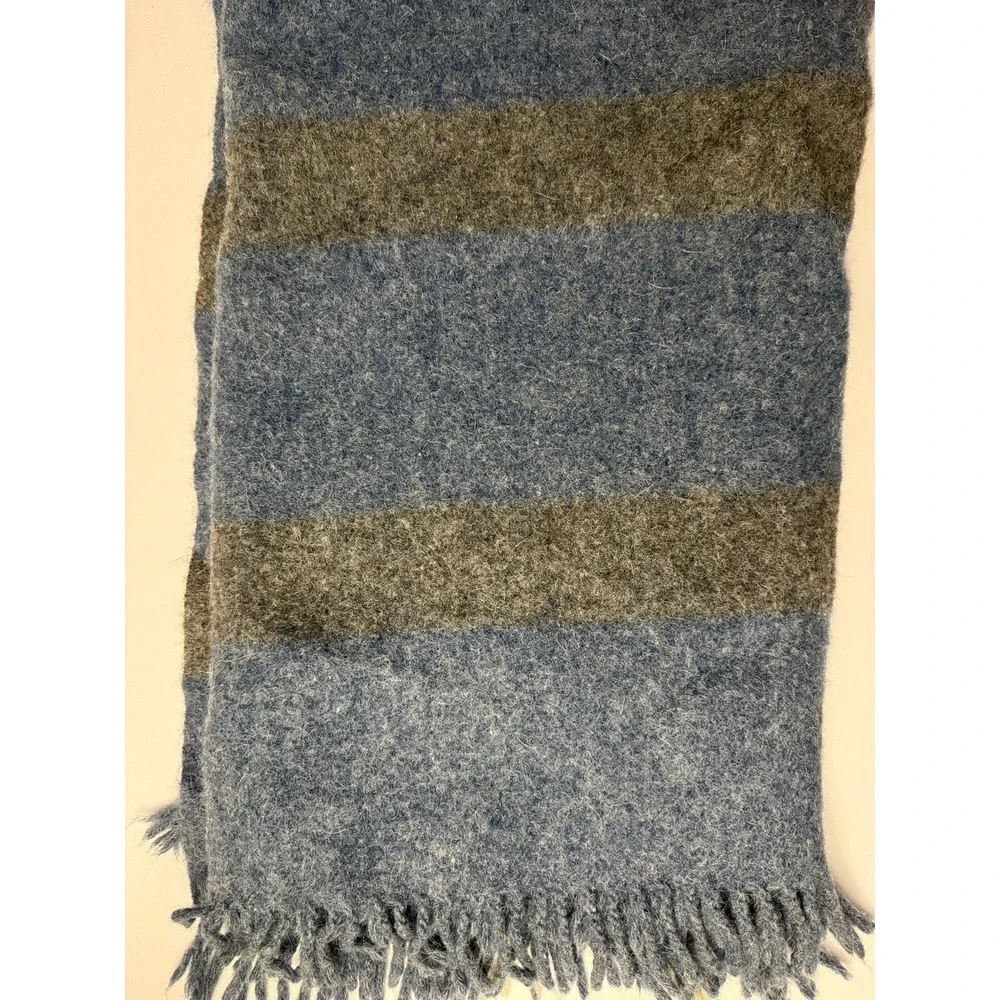 Samband Landau Wool Throw Blanket Plaid Blue Grey Made in Iceland OS